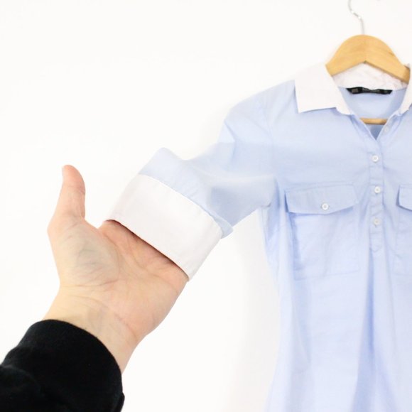 *Zara Basic Blue 3/4 Button Down Blouse - Picture 3 of 5